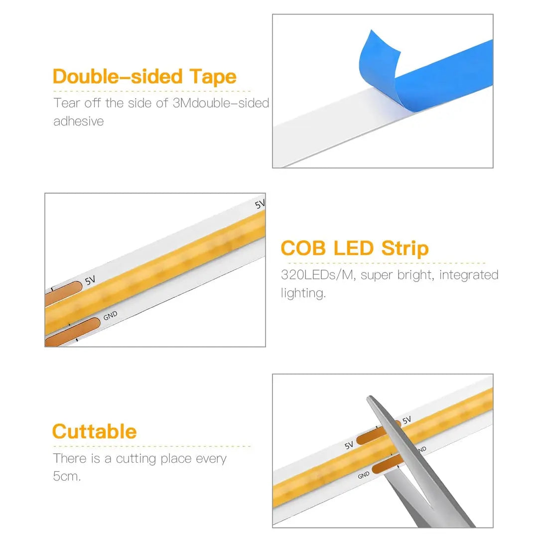 Tira de LED COB USB de 5 V